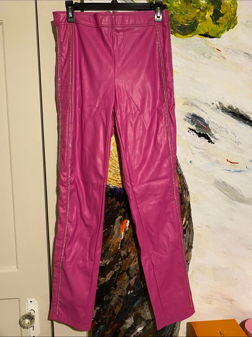 Hot Pink Faux Leather Jeweled Pants